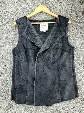 Dylan Sleeveless Black Gray Faux Suede Fur Vest Jacket Women's Size Large
